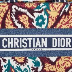 Pre Owned Dior Multicolor Paisley Embroidered Canvas Medium Book Tote