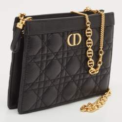 Dior Black Cannage Leather Caro Zipped Chain Pouch