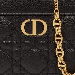 Dior Black Cannage Leather Caro Zipped Chain Pouch
