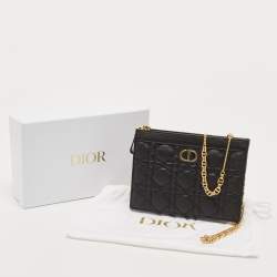 Dior Black Cannage Leather Caro Zipped Chain Pouch