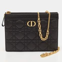 Dior Black Cannage Leather Caro Zipped Chain Pouch