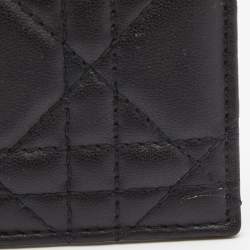 Pre Owned Dior Black Cannage Leather Lady Dior Card Holder