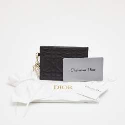 Pre Owned Dior Black Cannage Leather Lady Dior Card Holder