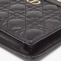 Dior Black Cannage Pebbled Leather Caro Zipped Chain Pouch