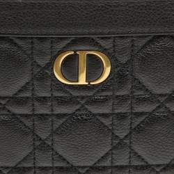 Dior Black Cannage Pebbled Leather Caro Zipped Chain Pouch