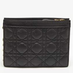 Dior Black Cannage Pebbled Leather Caro Zipped Chain Pouch