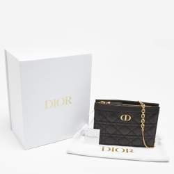 Dior Black Cannage Pebbled Leather Caro Zipped Chain Pouch