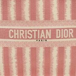 Dior Pink/White Embroidered Canvas D-Stripe Book Tote