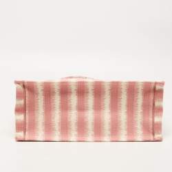 Dior Pink/White Embroidered Canvas D-Stripe Book Tote
