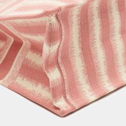 Dior Pink/White Embroidered Canvas D-Stripe Book Tote