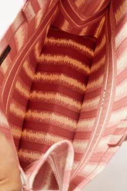 Dior Pink/White Embroidered Canvas D-Stripe Book Tote