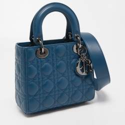 Pre Owned Dior Dark Blue Cannage Leather Small My ABCDior Lady Dior Tote