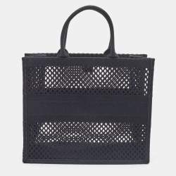 Pre Owned Dior Black Mesh Embroidered Canvas Large Book Tote