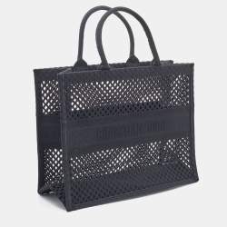 Pre Owned Dior Black Mesh Embroidered Canvas Large Book Tote