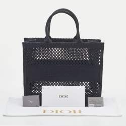 Pre Owned Dior Black Mesh Embroidered Canvas Large Book Tote