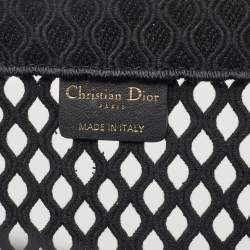 Pre Owned Dior Black Mesh Embroidered Canvas Large Book Tote
