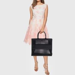 Pre Owned Dior Black Mesh Embroidered Canvas Large Book Tote