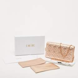 Pre Owned Dior Rose Gold Cannage Leather Lady Dior Pouch 