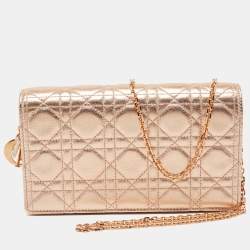 Pre Owned Dior Rose Gold Cannage Leather Lady Dior Pouch 