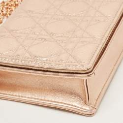 Pre Owned Dior Rose Gold Cannage Leather Lady Dior Pouch 