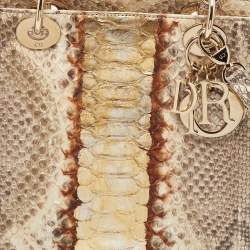 Pre Owned Dior Gold/Beige Python Large Lady Dior Tote