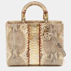 Pre Owned Dior Gold/Beige Python Large Lady Dior Tote