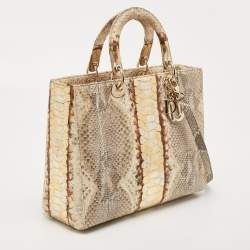 Pre Owned Dior Gold/Beige Python Large Lady Dior Tote
