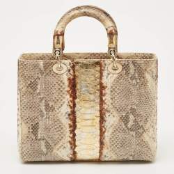 Pre Owned Dior Gold/Beige Python Large Lady Dior Tote