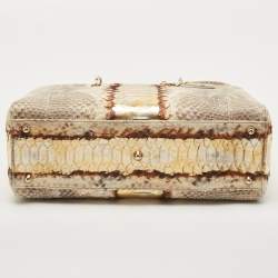 Pre Owned Dior Gold/Beige Python Large Lady Dior Tote