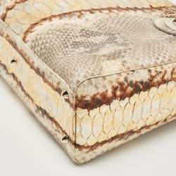 Pre Owned Dior Gold/Beige Python Large Lady Dior Tote