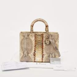 Pre Owned Dior Gold/Beige Python Large Lady Dior Tote