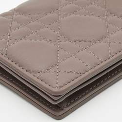 Pre Owned Dior Beige Leather Mini Lady Dior Wallet