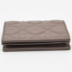 Pre Owned Dior Beige Leather Mini Lady Dior Wallet
