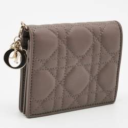 Pre Owned Dior Beige Leather Mini Lady Dior Wallet