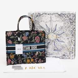 Pre Owned Dior Black/Multicolor Petites Fleur Embroidered Canvas Large Book Tote