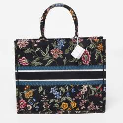 Pre Owned Dior Black/Multicolor Petites Fleur Embroidered Canvas Large Book Tote
