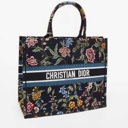 Pre Owned Dior Black/Multicolor Petites Fleur Embroidered Canvas Large Book Tote