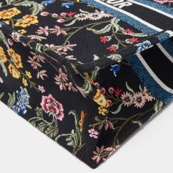 Pre Owned Dior Black/Multicolor Petites Fleur Embroidered Canvas Large Book Tote