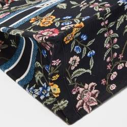 Pre Owned Dior Black/Multicolor Petites Fleur Embroidered Canvas Large Book Tote