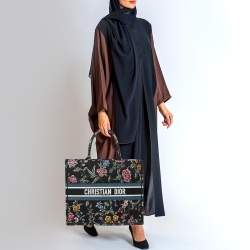 Pre Owned Dior Black/Multicolor Petites Fleur Embroidered Canvas Large Book Tote