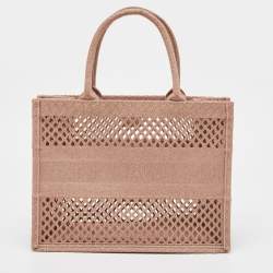 Dior Clay Fishnet Mesh Embroidered Canvas Medium Book Tote