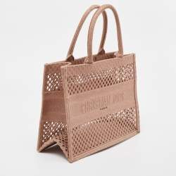 Dior Clay Fishnet Mesh Embroidered Canvas Medium Book Tote
