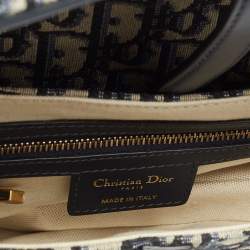 Pre Owned Dior Blue Oblique Canvas and Leather Saddle Bag