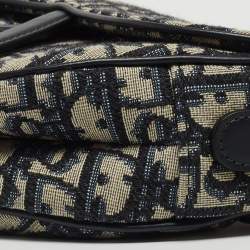 Pre Owned Dior Blue Oblique Canvas and Leather Saddle Bag