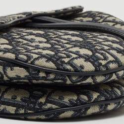 Pre Owned Dior Blue Oblique Canvas and Leather Saddle Bag