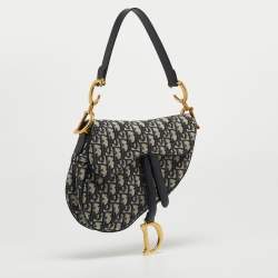 Pre Owned Dior Blue Oblique Canvas and Leather Saddle Bag