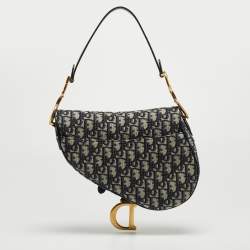 Pre Owned Dior Blue Oblique Canvas and Leather Saddle Bag