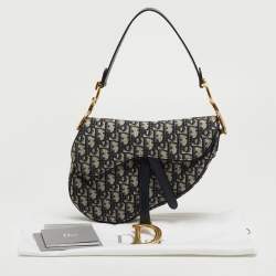 Pre Owned Dior Blue Oblique Canvas and Leather Saddle Bag