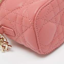 Pre Owned Dior Pink Cannage Leather Lady Dior Micro Vanity Case