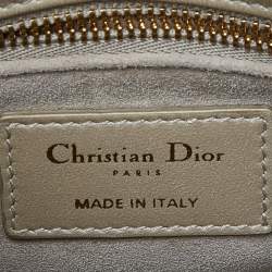 Pre Owned Dior Beige Beaded Embellished Leather Mini Lady Dior Tote